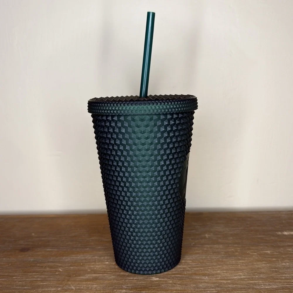 Starbucks NWT 2022 Winter Matte Green Jelly Studded 16oz Tumbler with Straw